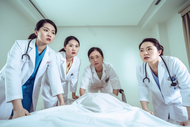 亚洲人医院医疗医生救护急救中的医护人员手推病床,高清,摄影图,摄影图片,图片大全,摄影图免费下载
